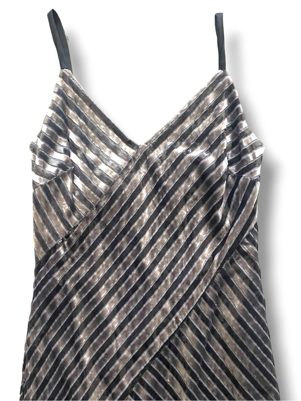 Harlyn Metallic Silver & Black Striped Maxi Dress